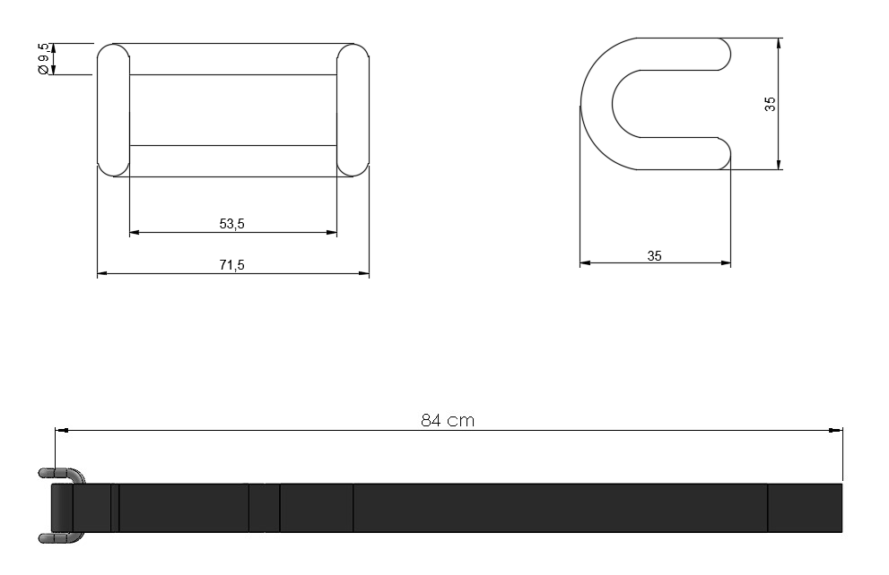 Closed Hook with 80cm Black Strap specs